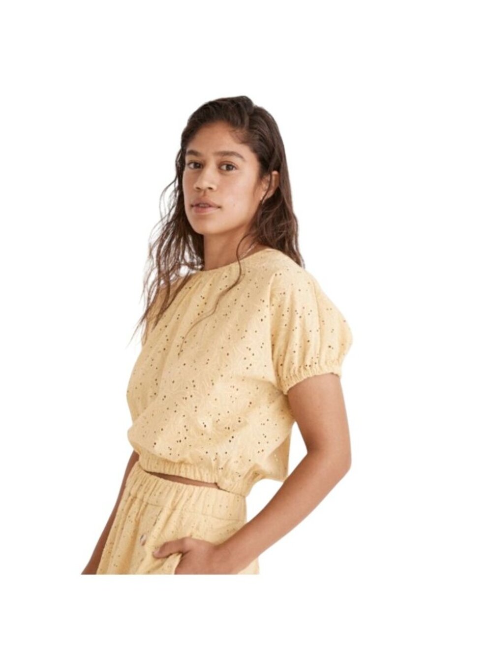 Madewell Eyelet Michele Bubble Top Dream-On Daisies Open Back Yellow XXL NF301